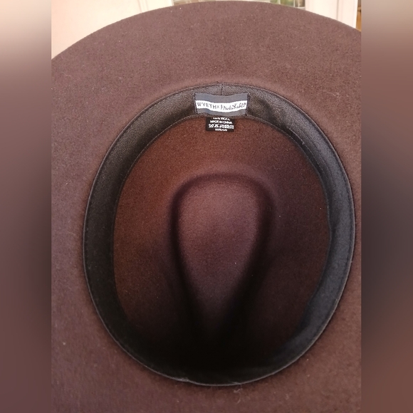 Women's WYETH Frida Kahlo Brown WOOL Wide Brim FEDORA HAT Floral Band BOHO Ranch - Picture 7 of 10